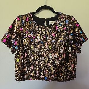 Cosmopolitan x Dress The Population Sequined Crop Top Multi Color L